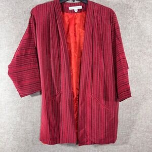 Vintage Paul Alexander Silk Kimono Jacket Women 14 Red Black Striped Boho Chic